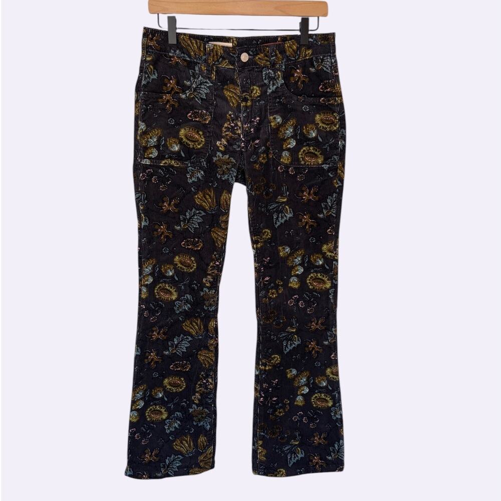 Pilcro by Anthropologie The Icon Mid Rise Flare Corduroy Floral Print Jeans s 27